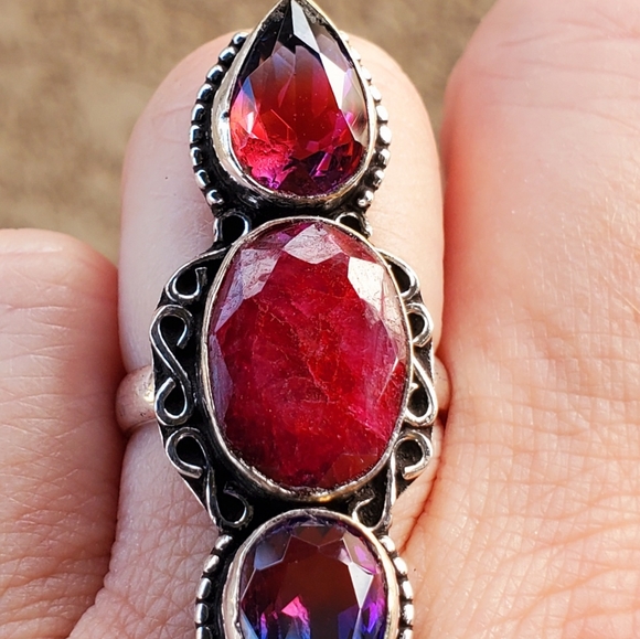 New Ruby and Bi-Color Tourmaline 925 Silver Ring. - Picture 10 of 14
